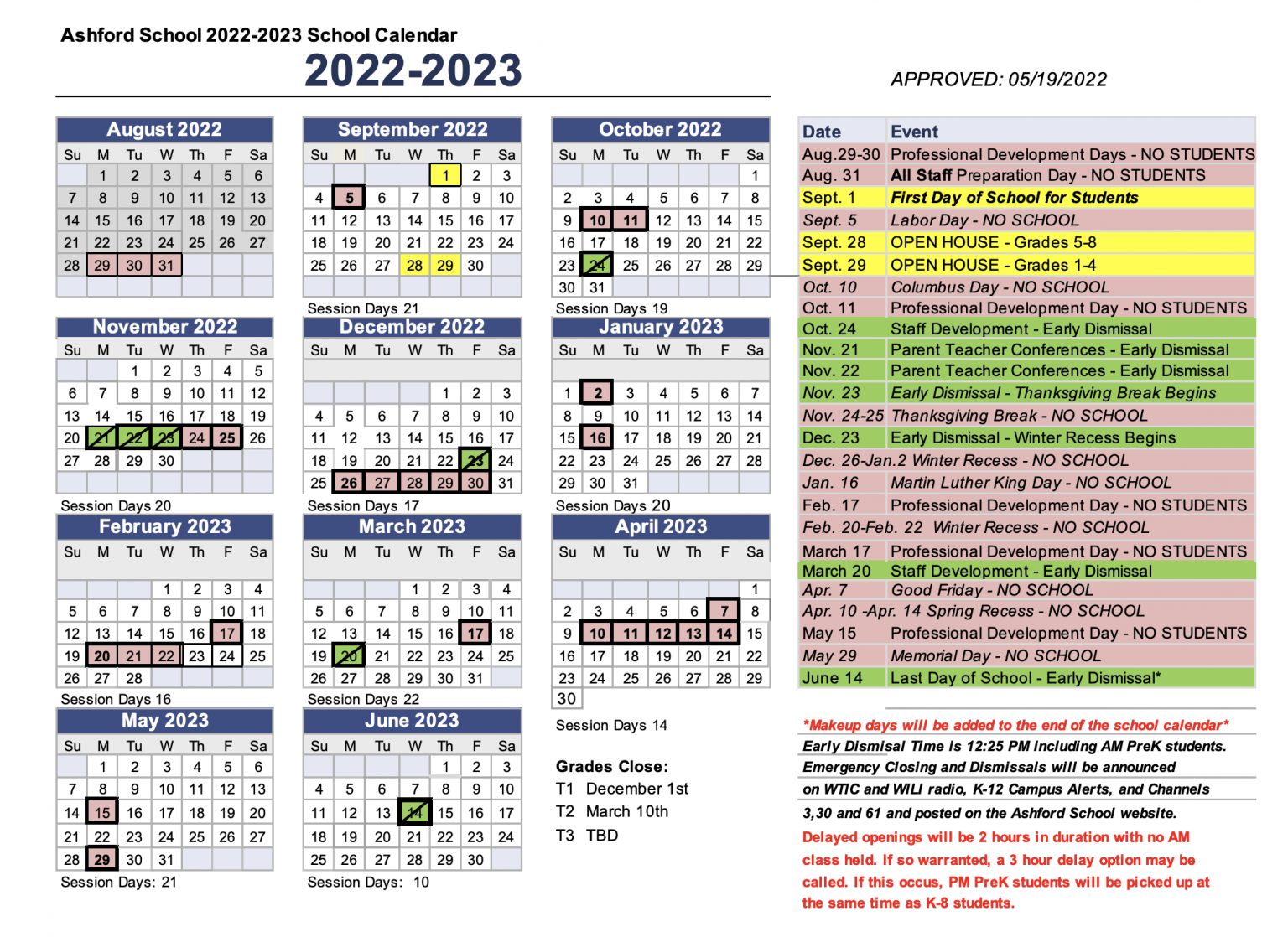 School Calendar Ashford School District