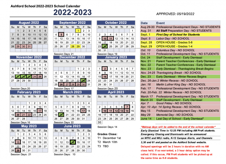 School Calendar – Ashford School District